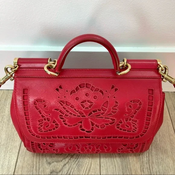 Dolce & Gabbana Medium Sicily Satchel Bag In Intaglio Leather in Red - Picture 4 of 17